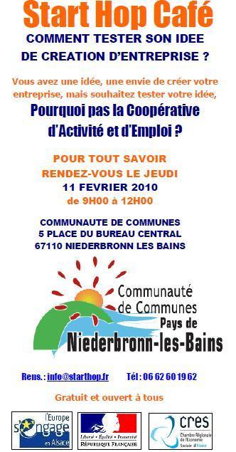 A vos agendas : Un Starthop Café pour les créateurs d'entreprises à Niederbronn A vos agendas : Un Starthop Café pour les créateurs d'entreprises à Niederbronn