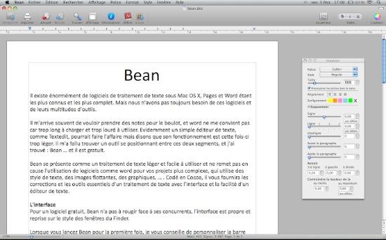 logiciels  Bean, un traitement de texte poids plume