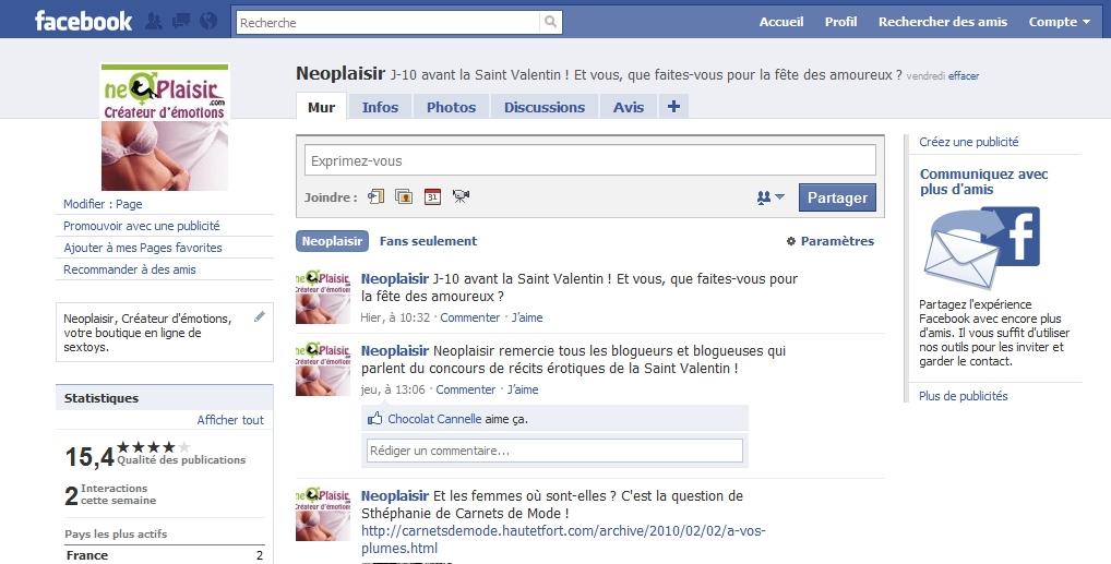Page fan Neoplaisir sur facebook