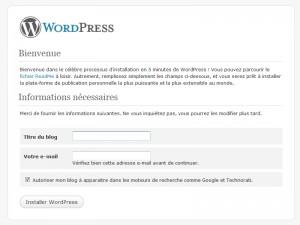 L'ecran d'installation Wordpress 2.9