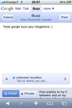 Google Buzz iPhone, c’est possible