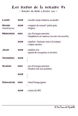 Menus de la semaine #5 Menus de la semaine #5
