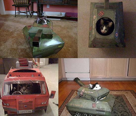 Les camions, avions et tanks pour chats, 19,99$ et 24,99$ chez Thinkgeek... Shopping Chat : des jouets pour vos minous !