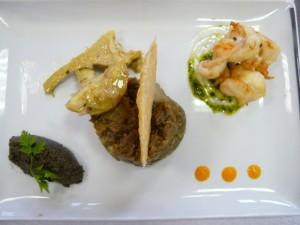 P1080290 Légumes ensoleillés, gambas sautées et tuile de parmesan