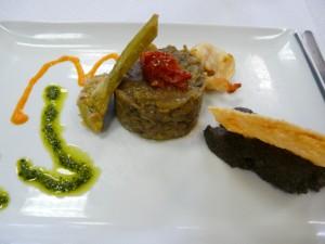 P1080288 Légumes ensoleillés, gambas sautées et tuile de parmesan