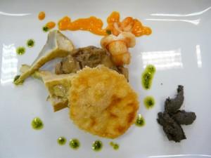 P1080287 Légumes ensoleillés, gambas sautées et tuile de parmesan