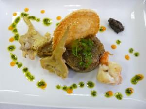 P1080286 Légumes ensoleillés, gambas sautées et tuile de parmesan