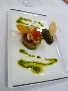 P1080284 Légumes ensoleillés, gambas sautées et tuile de parmesan