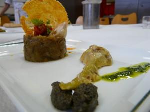 P1080281 Légumes ensoleillés, gambas sautées et tuile de parmesan