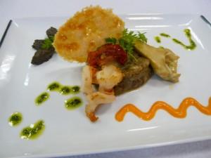 P1080280 Légumes ensoleillés, gambas sautées et tuile de parmesan