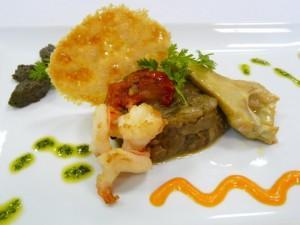 P1080294 Légumes ensoleillés, gambas sautées et tuile de parmesan