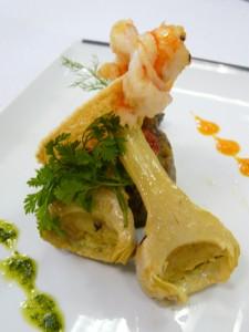 P1080291 Légumes ensoleillés, gambas sautées et tuile de parmesan