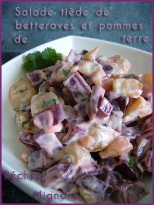 Salade tiède de betteraves et pommes de terre Salade, Entrée froide, Coriandre, Herbes, Betterave, Pommes de terre, Yaourt, Ail, Oignons, Facile, Légère,