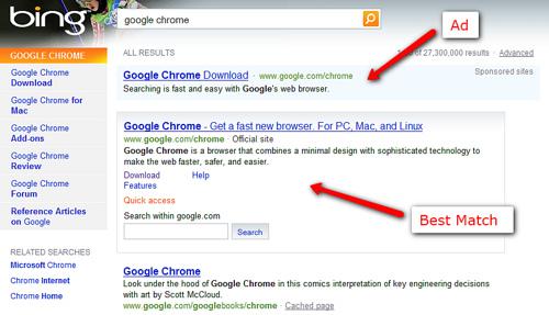 Bing fait de la pub à Google ! Google Chrome Ad On Bing