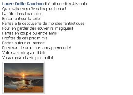 Participation Laure Emilie GAUCHON Concours Atrapalo France