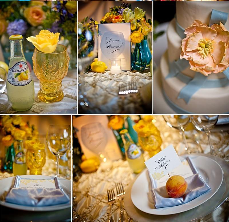 Décoration de mariage thème citron tout doux…(peche, citron, et bleu pastel)