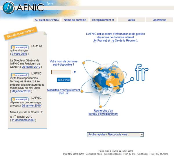 Page d'accueil de l'AFnic
