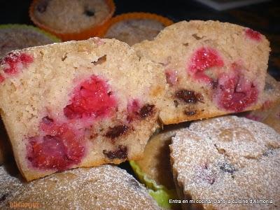 Muffins frambuesas-pepitas chocolate negro / Muffins aux framboises et pepites de chocolat noir