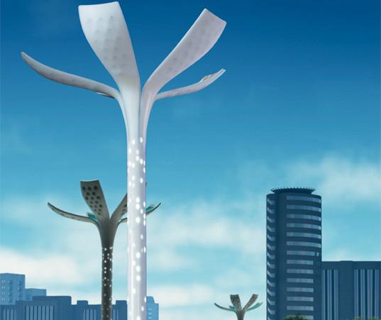 Sustainable City Light, pétales de fleur le jour, réverbère la nuit Sustainable City Lights - Phillips Design- 1