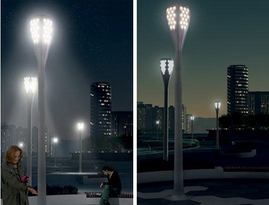 Sustainable City Light, pétales de fleur le jour, réverbère la nuit Sustainable City Lights - Phillips Design- 2