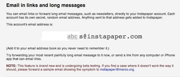 instapaper 1 Instapaper permet lajout de contenu par mail