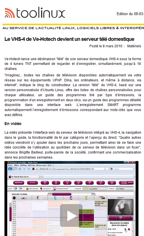 toolinux, 8 mars 2010 toolinux ve-hotech vhs-4 tuner TNT