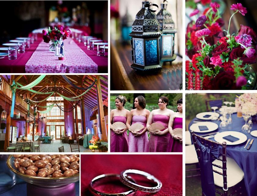 décoration de mariage mauve, violet, et rose