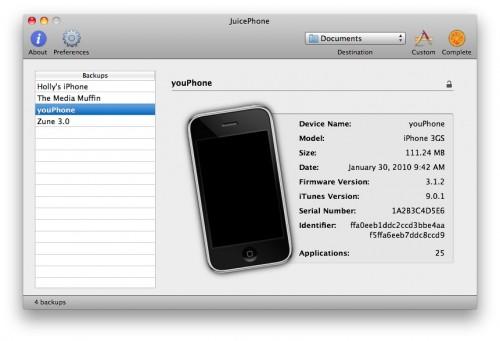 JuicePhone : Transfert de données d’un iPhone à un Mac