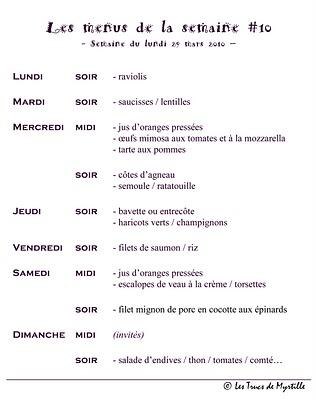 Menus de la semaine #10 Menus de la semaine #10
