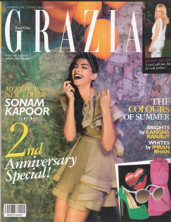 Sonam Kapoor en couverture de Grazia édition avril 2010