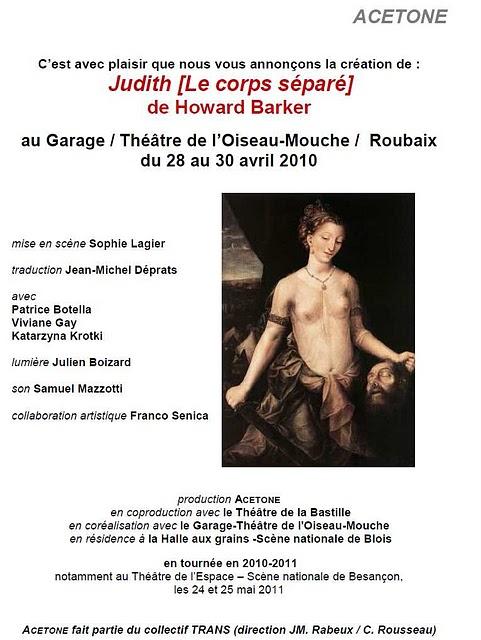 Théâtre Falguière Eugène DURIF/ Roubaix : L'Oiseau Mouche Judith de Barker/Les Molières/Avignon