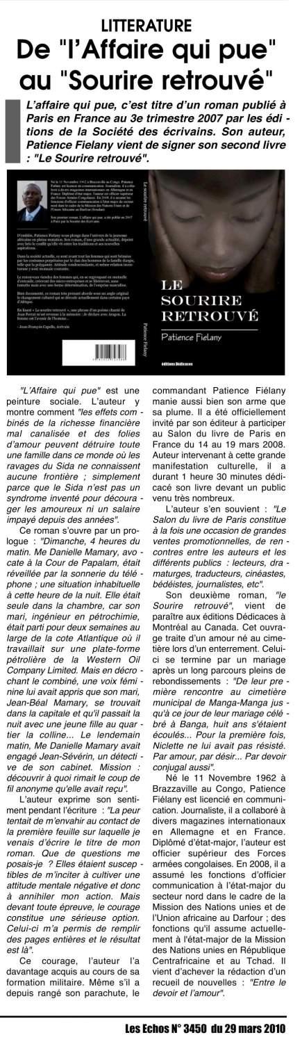 Patience Fiélany obtient un article de presse dans le quotidien Les Echos du Mali