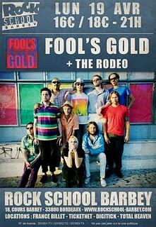 Compte-rendu du concert de Fool's Gold le 19/04 à la Rock School Barbey (Bordeaux)