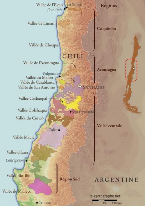 Les principales zones viticoles du Chili…