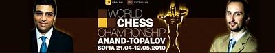 Championnat du Monde d'échecs 2010. World Chess Championship. Match Anand - Topalov. Ronde 1 le samedi 24 avril 2010. Anand aura les noirs! Yes! Championnat du Monde d'échecs 2010 Anand Topalov. World Chess Championship. Sofia 21 avril au 12 mai 2010