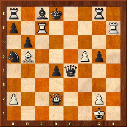 Ca faisait longtemps. Première partie du championnat du monde. Topalov a sacrifié une pièce pour attaquer le Roi noir qui a trouvé refuge en d8. Quel coup joue Veselin 