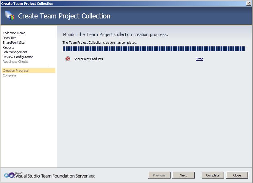 TFS Create Collection 5 Team Foundation Server 2010 : installation et configuration