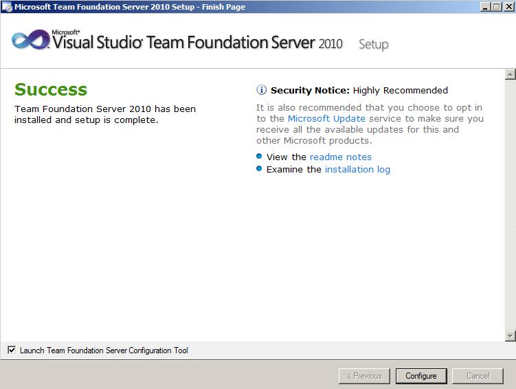 Installation SUCCESS Team Foundation Server 2010 : installation et configuration
