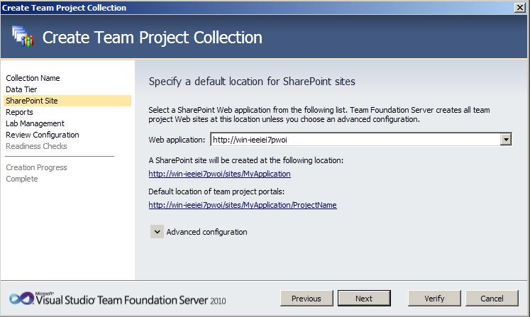 TFS Create Collection 3 Team Foundation Server 2010 : installation et configuration