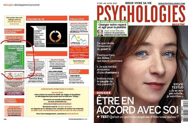 Publicité pour Dominique Lamari dans la publication française “Psychologies Magazine”