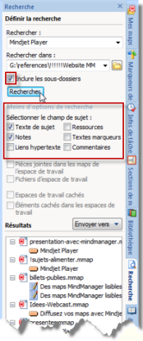 le volet des tâche Recherche d MindManager 10 fonctions pratiques que vous devez connaître