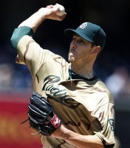 Brewers Padres Baseball John Garland, des Padres de San Diego, contre Milwaukee dimanche. Le monticule a toujours été le point fort des Padres qui ont blanchi 3 fois en 4 parties les Brewers de Milwaukee.