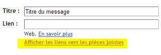 Afficher les liens vers les pièces jointes Afficher les liens vers les pièces jointes
