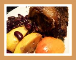 rôti-de-porc Rôti de porc aux pommes, aux haricots rouge et au vin rouge