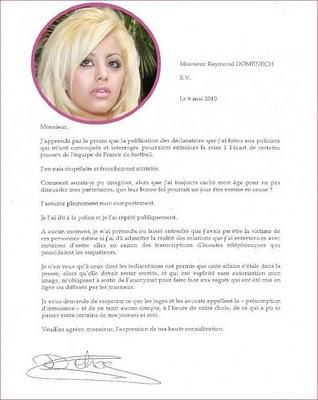 Incroyable ! La lettre de Zahia à Raymond Domenech !!!