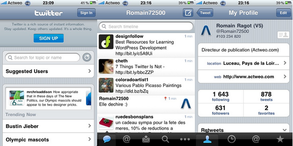 Twitter lance officiellement son application iPhone L'application en cours d'utilisation