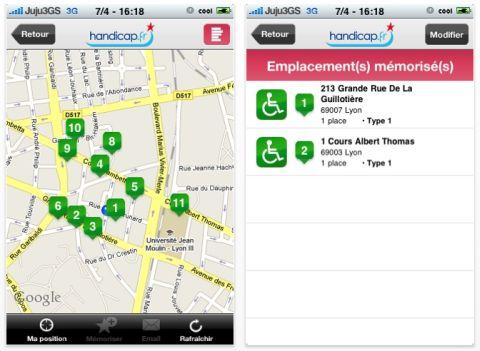 handicap-iphone Handicap.fr aide à localiser les places handicapés