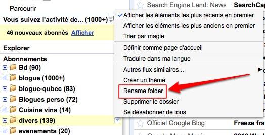 google reader dossier 1 Google Reader: modifiez le nom de vos dossiers et tags