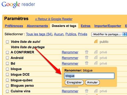 google reader dossier 21 Google Reader: modifiez le nom de vos dossiers et tags