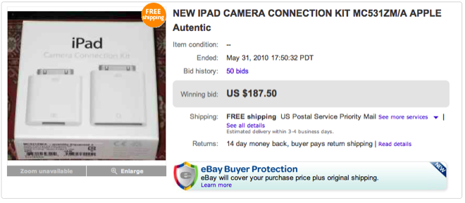 187$ pour le Kit de connection appareil Photo de l’iPad